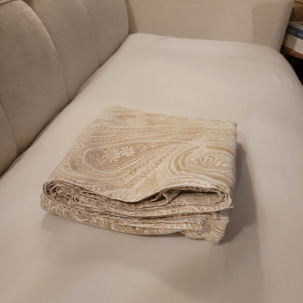 Beige Tablecloth Cotton Paisley Tone On Tone Cream Beige - Picture 6 of 7